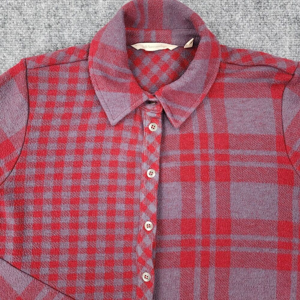 Soft Surroundings Sweater Womens Large Plaid Paramour Tunic Stretch Button Knit - Picture 10 of 15